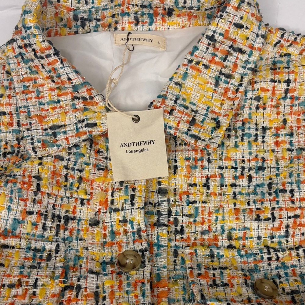 ANTHEWAY Women's Multicolor Tweed Button-Down Jacket - Picture 4 of 14